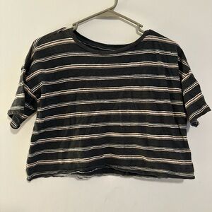 Striped Grey and White Cropped T-Shirt